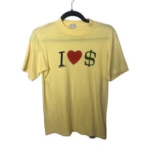 Vintage 80’s Crazy Shirts Hawaii I ❤️ Love Money T-Shirt Women’s Sz Small Yellow